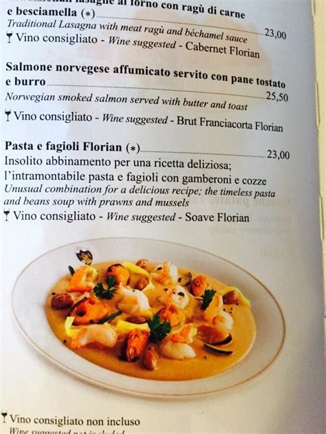 Menu at Caffè Florian cafe, Venice, P.za San Marco