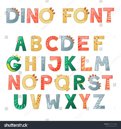 Cartoon Cute Dino Alphabet Dinosaur Font Stock Vector (Royalty Free ...