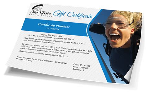 Gift Certificate Redemption - Skydive Santa Barbara