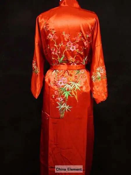 New Arrival Red Chinese Women's Satin Silk Robe Embroidery Kimono Bath ...