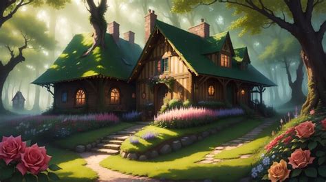 Premium AI Image | The house in the forest anime art style