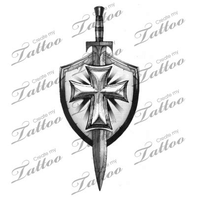 Grey Sword And Shield Tattoo Design … | Shield tattoo, Sword tattoo, Knight tattoo