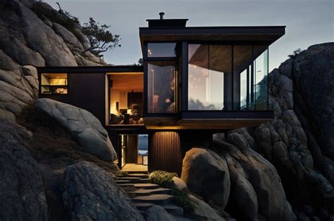 Premium AI Image | A house on a cliff with a view of the ocean.