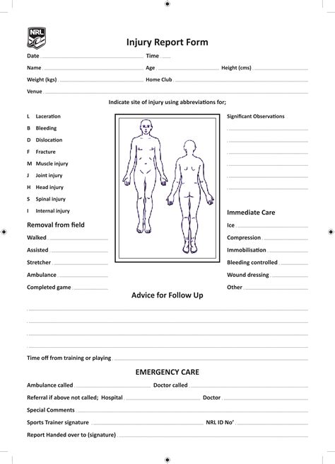 Injury Report Form Example - ReportForm.net