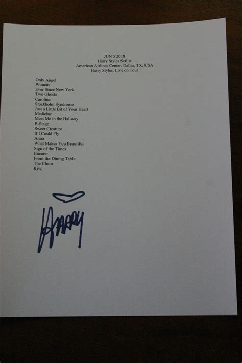 Harry Styles Singed Setlist Reprint From 2018 - Etsy