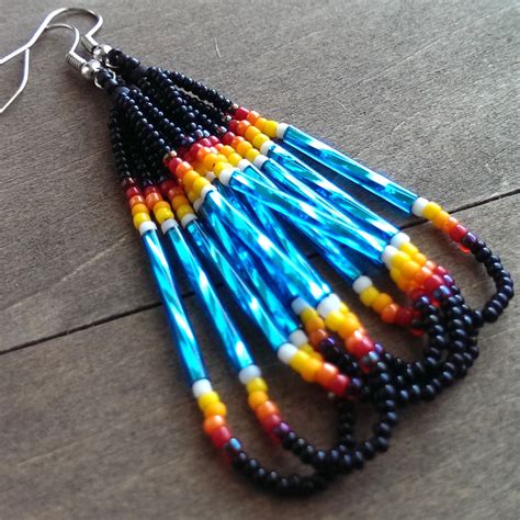 Native American beaded earrings black and turquoise