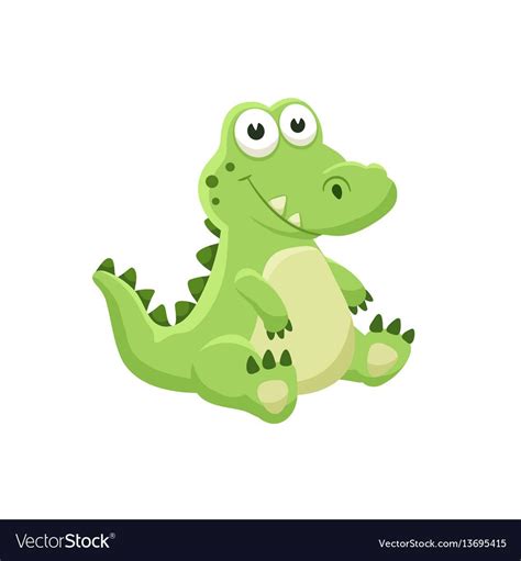 Cute cartoon crocodile. Illustration of sitting alligator isolated on white background. Download ...