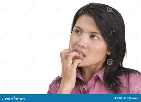 Nervous and Biting Her Fingernail Stock Photo - Image of looking, white: 6333454