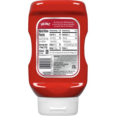 Heinz Sriracha Ketchup Nutrition Facts | Besto Blog