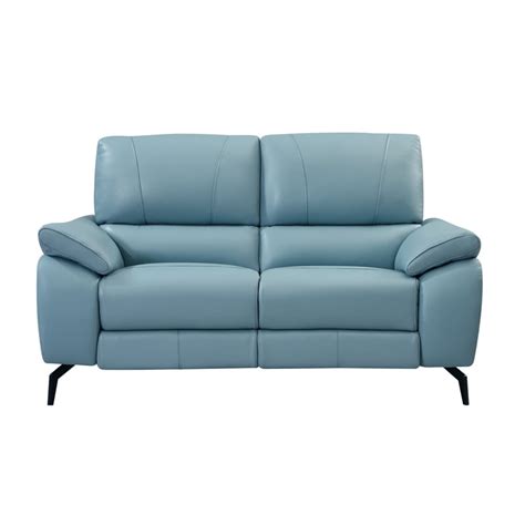 Modern Blue Leather Powered Dual Reclining Loveseat with USB Type C ...