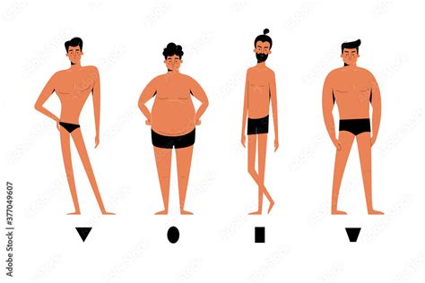 Male body shapes set - inverted triangle, oval, rectangle, rhomboid ...