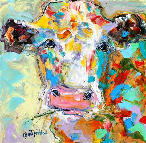 Colorful Cow Portrait Painting by Karen Tarlton