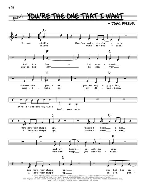 You're The One That I Want by Olivia Newton-John and John Travolta Sheet Music for Real Book ...