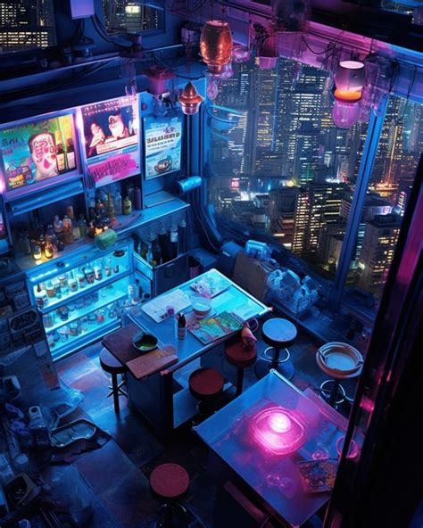 High Ceiling Cyberpunk Kitchen