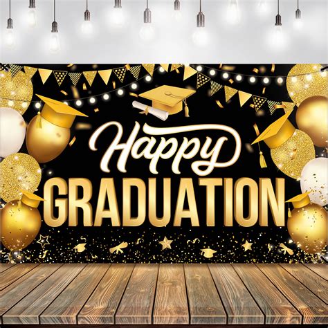 Buy KatchOn, Happy Graduation Banner Black and Gold - Large, 72x44 Inch | Graduation Backdrop ...