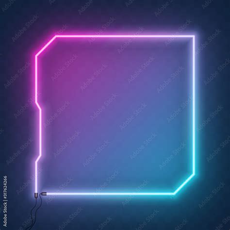 Neon square tech sci fi hologram frame, border with wire. Neon lights ...