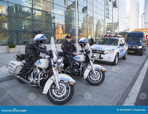 NYPD Highway Patrol Officers on Motorcycles Providing Security in ...