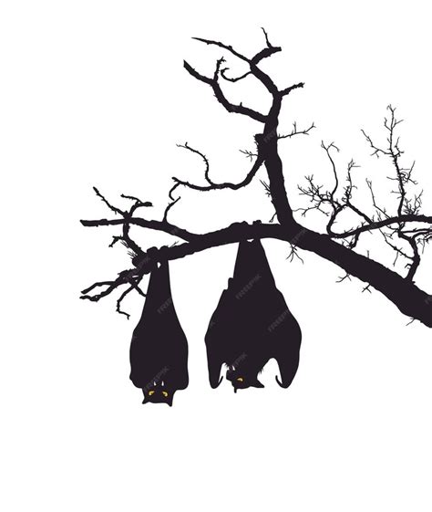 Premium Vector | Sleeping bats on brunch of tree. Silhouette of bat, element for Halloween