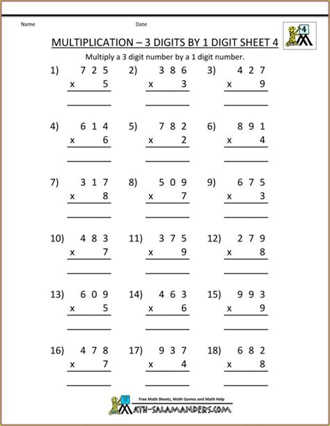 Multiplication Column Method Worksheet Year 4 Worksheet : Resume Examples