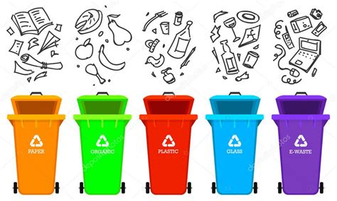 Recycling garbage elements. Bag or containers or cans for different trashes. Sorting and Utilize ...