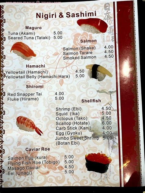 Menu at Hokkaido sushi restaurant, Laredo