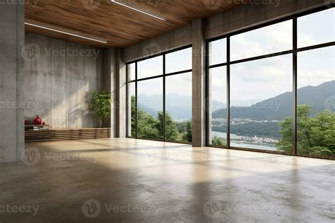 Empty room with panoramic window and mountain view. Generative AI ...