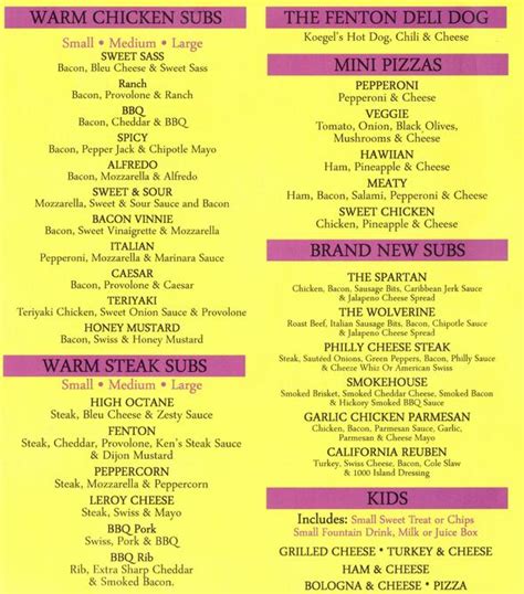 Fenton Deli in Fenton, Mi : Menu