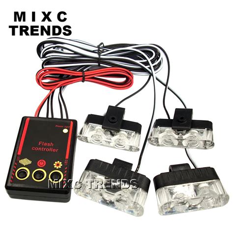 1Set 4 IN 1 led flashing Mini Emergency Vehicle LED Warning Lights 12V Waterproof Red and blue ...