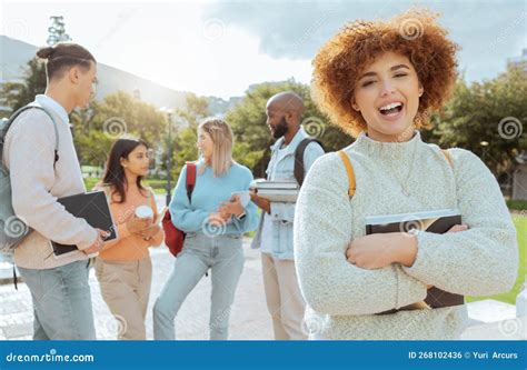 University, Campus and Black Woman Portrait with Students Group ...