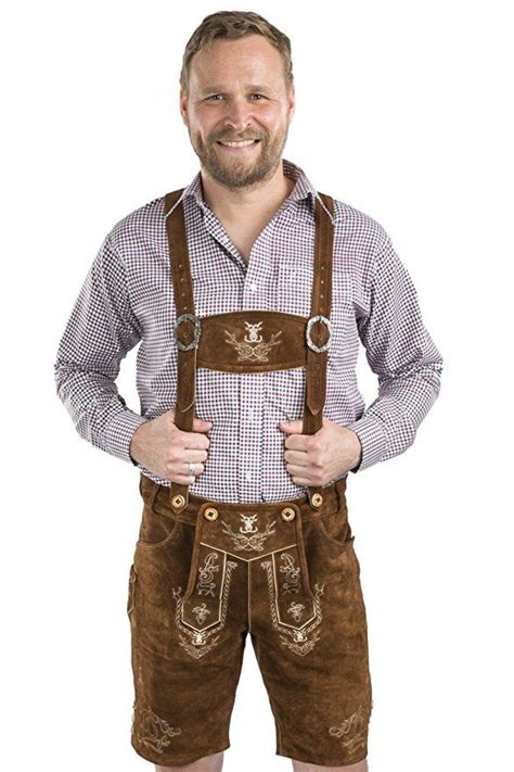 Men Alpenjäger Lederhosen Oktoberfest short Germany Costume (38", Medium Brown) | Lederhosen ...