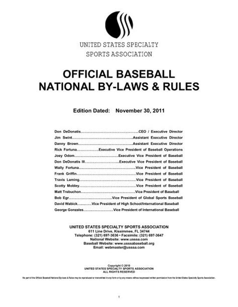 OFFICIAL BASEBALL NATIONAL BY-LAWS & RULES - USSSA.com