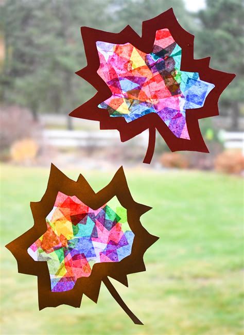 Stained Glass Tissue Paper Leaf Sun Catchers | Create. Play. Travel.