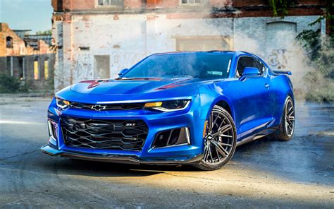 Download wallpapers Chevrolet Camaro ZL1, blue supercar, american ...