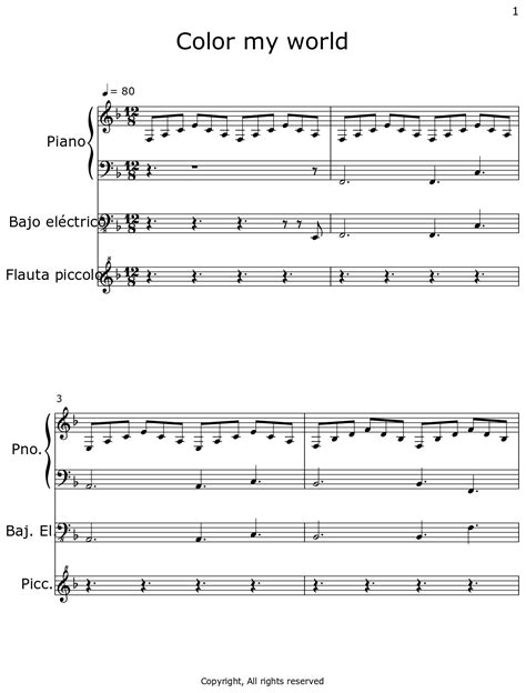 Color my world - Sheet music for Piano, Electric Bass, Piccolo