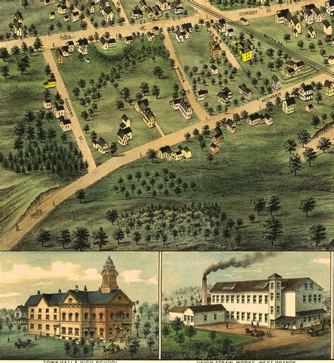 Foxborough, MA in 1879 - Bird's Eye View Map, Aerial Map, Panorama Map ...