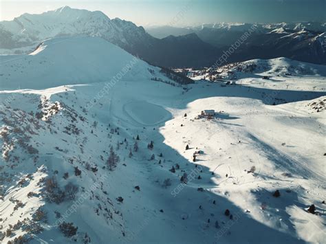 Aerial view of a ski resort, Piani di Bobbio, Lombardy, Italy - Stock Image - F039/7346 ...