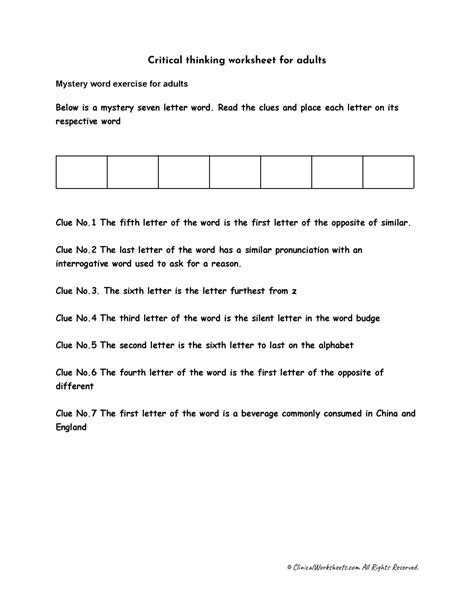 Critical Thinking Skills Worksheets For Adults - SkillsWorksheets.com