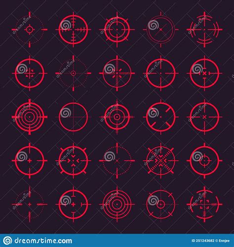 Crosshair, Gun Sight Vector Icons. Bullseye, Red Target or Aim Symbol Stock Vector ...