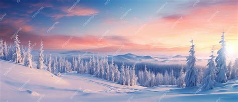 Premium AI Image | Panorama of winter nature landscape at sunset