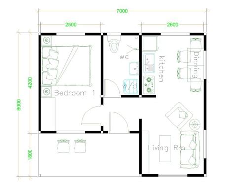 Tiny House Plans 7x6 with One Bedroom Flat Roof - Tiny House Plans