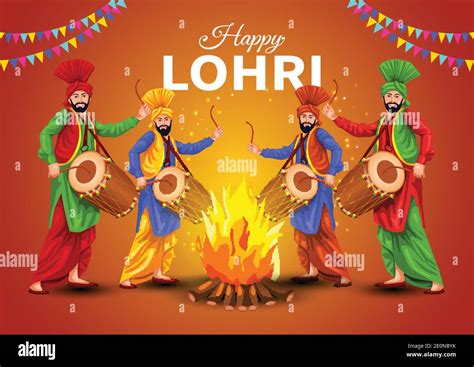 Happy Lohri festival of Punjab India background. vector illustration ...