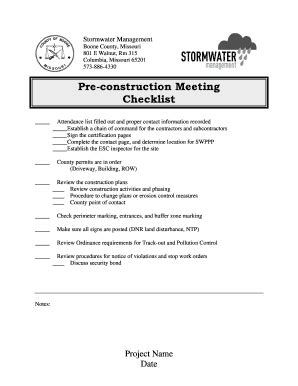 Fillable Online boonecountymo Pre-construction Meeting Checklist Pre-construction Meeting ...