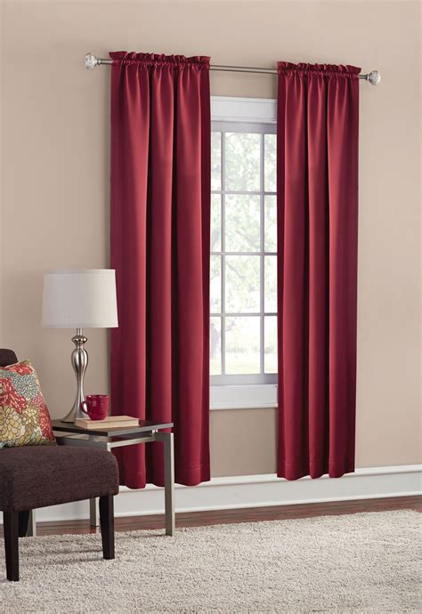 Mainstays Solid Color Room Darkening Rod Pocket Curtain Panel Pair, Set of 2, Red, 30 x 84 ...