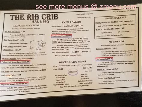 Online Menu of The Rib Crib Restaurant, Elizabeth, Pennsylvania, 15037 - Zmenu