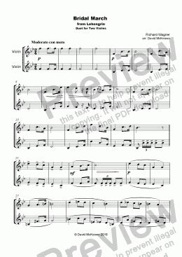 Bridal March, "Here Comes the Bride", for Violin Duet - Sheet Music