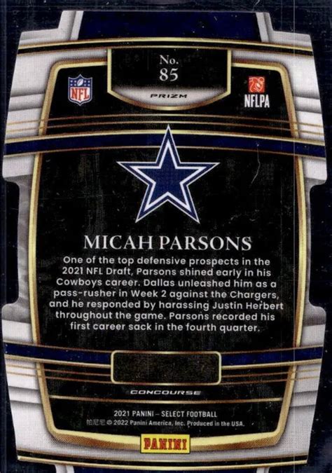 Micah Parsons Rookie Card 2021 NFL Panini Select Concourse Red - Etsy