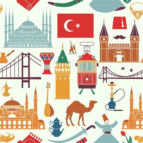 Premium Vector | Pattern of country turkey culture and traditional symbols seamless background