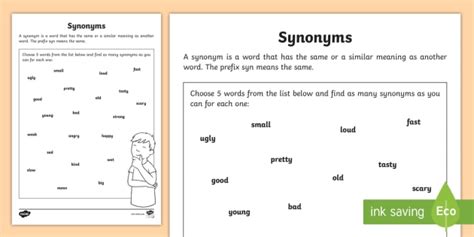 Synonyms Worksheet - Blank Synonym (teacher made)