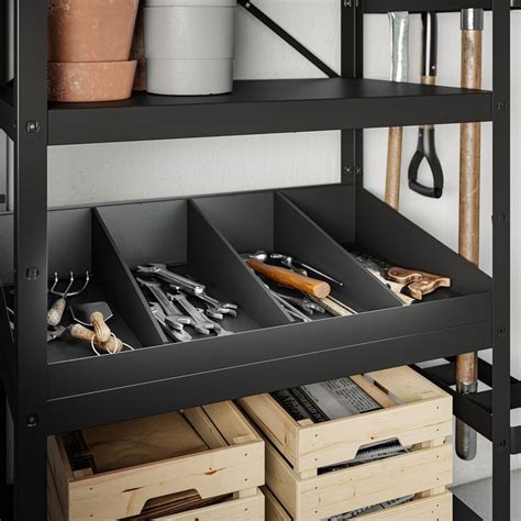 BROR Shelving unit with clothes rails - black - IKEA | Ikea bror, Garage storage shelves, Shelving