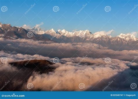 Sunrise Over Mountains with Beautifully Floating. Stock Image - Image ...